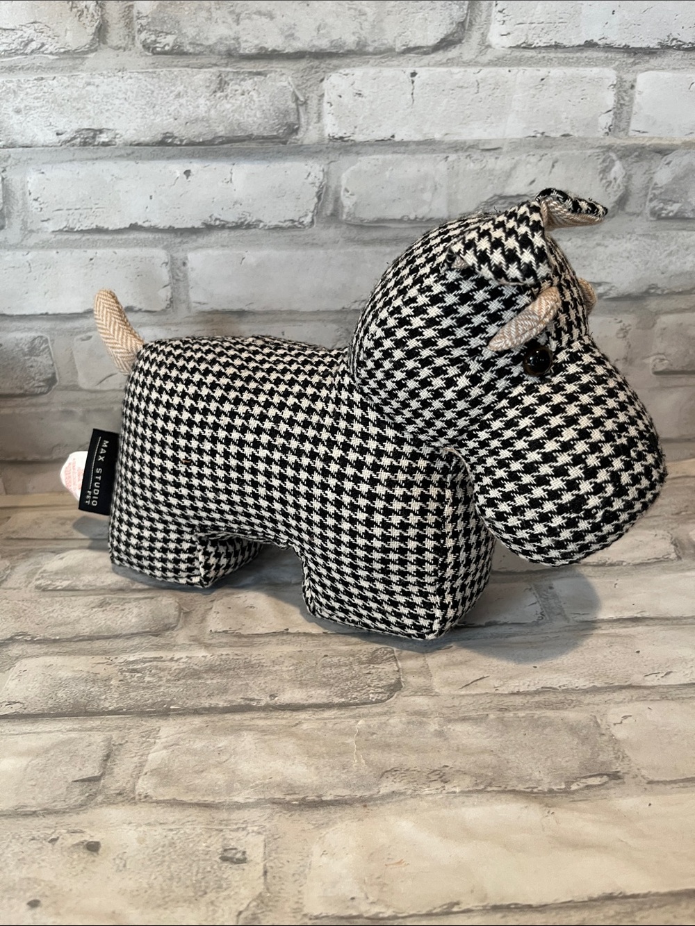 Max Studio pet HOME black white houndstooth plush dog door stopper